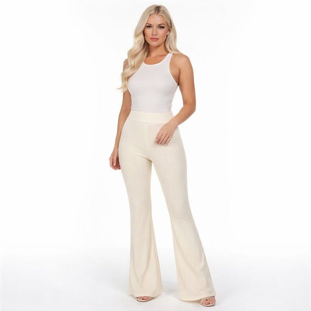 Storets Ivory Ribbed Pull on Flare Pants S